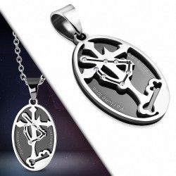 Pendentif croix ovale en forme de signe du zodiaque Capricorne en acier inoxydable à 2 tons avec étoile et zircone