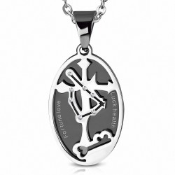 Pendentif croix ovale en forme de signe du zodiaque Capricorne en acier inoxydable à 2 tons avec étoile et zircone