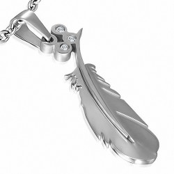 Pendentif Plume en Acier Inoxydable gemme