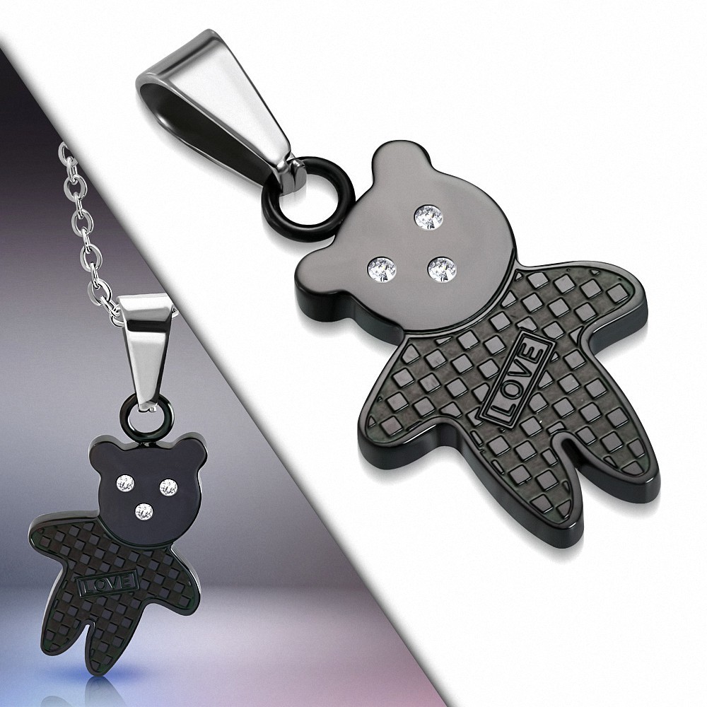 Pendentif Eternal Monogram Eternal Checker / Grille en acier inoxydable anodisé noir gemme