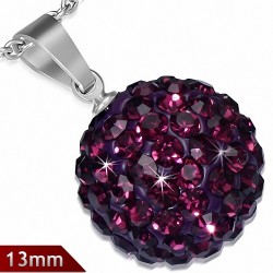 Pendentif sphère en acier inoxydable de 13 mm avec multiples gemmes violet février