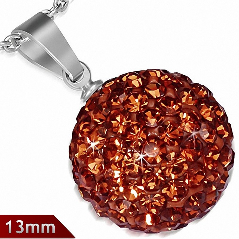 Pendentif sphère en acier inoxydable de 13 mm avec multiples gemmes orange