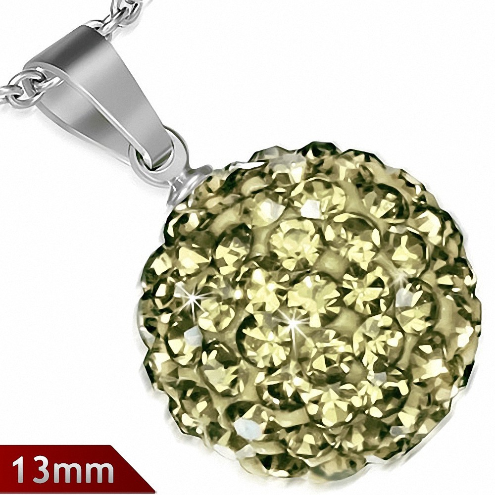 Pendentif sphère en acier inoxydable de 13 mm avec multiples gemmes jaune pâle