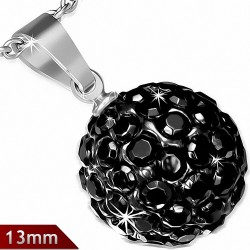 Pendentif sphère en acier inoxydable de 13 mm avec multiples gemmes noir