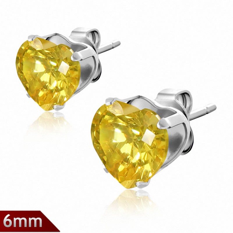 Paire boucles d'oreilles avec broche en acier inoxydable de 6mm sertie de pierres de naissance de novembre en forme de cœur