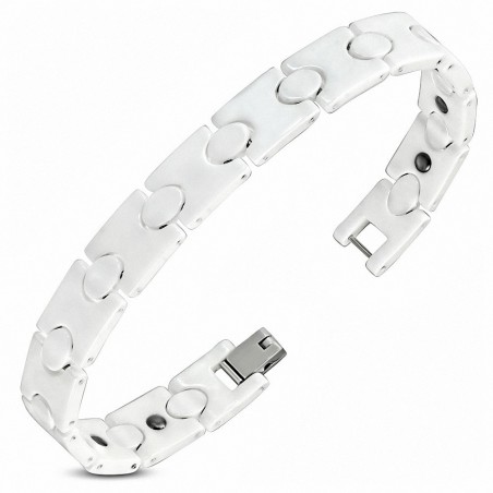 L-19cm L-10mm | Bracelet magnétique à maillons en céramique blanche