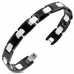 L-20cm W-10mm | Bracelet magnétique lien en céramique noir et blanc 2 tons Panther