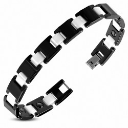 L-19cm L-10mm | Bracelet magnétique lien en céramique noir et blanc 2 tons Panther