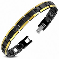 L-17cm W-7mm | Bracelet lien de panthère magnétique bord noir doré céramique
