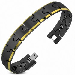 L-18cm W-13mm | Bracelet lien panthère magnétique bord noir en céramique doré