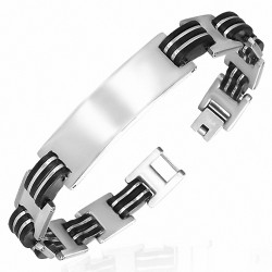 Bracelet en acier inoxydable avec bracelet en forme de montre gravable en caoutchouc noir J