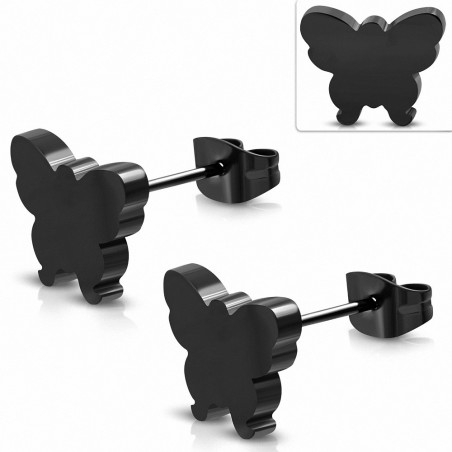 Boucles d'oreilles papillon en acier inoxydable noir (paire)