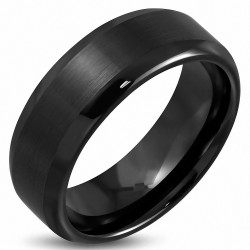 8mm | Bague plate en céramique biseautée à bords biseautés en céramique noire