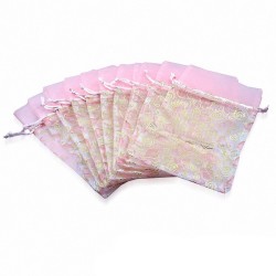 12x22cm | Pochette cadeau pour bijoux en organza rose motif cœur (unité)