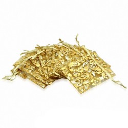 7x9cm | Organza jaune couleur or rose fleur vigne cordon cordon bijoux cadeau sac de poche (unité)