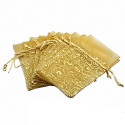 12x20cm | Organza brun couleur or spirale vigne cordon cordon bijoux sac cadeau (unité)