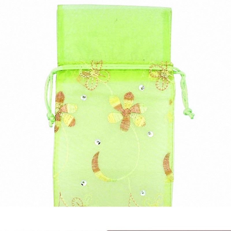 12x22cm | Vert Organza Fleur Vigne Broderie Cordon Bijoux Bijoux Pochette Sac (unité)