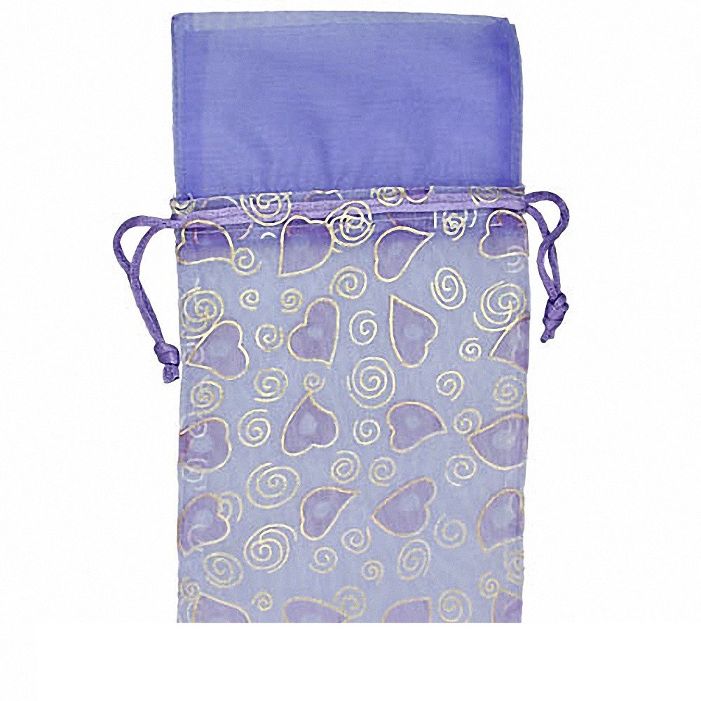 12x22cm | Sac-pochette cadeau bijouterie coeur en organza violet clair (unité)