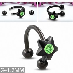 Piercing  fer à cheval étoile en acier inoxydable anodisé noir avec péridot CZ | Boule 3mm | G-1