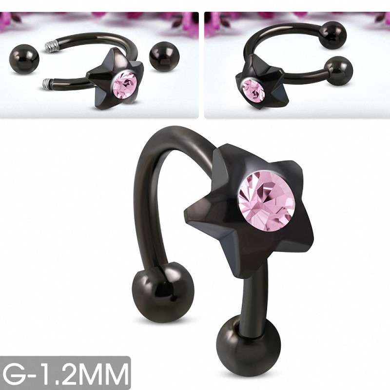 Piercing  fer à cheval en acier inoxydable anodisé noir avec Rose CZ rose | Boule 3mm | G-1