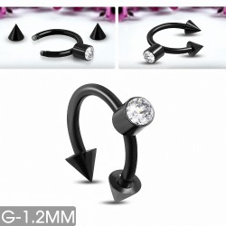 Piercing en fer à cheval en acier inoxydable anodisé noir avec cz incolore | Pointe conique 3 mm | G-1