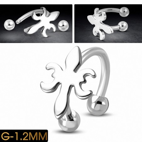 Piercing en fer à cheval en acier inoxydable Fleur De Lis Flower | Boule 3mm | G-1