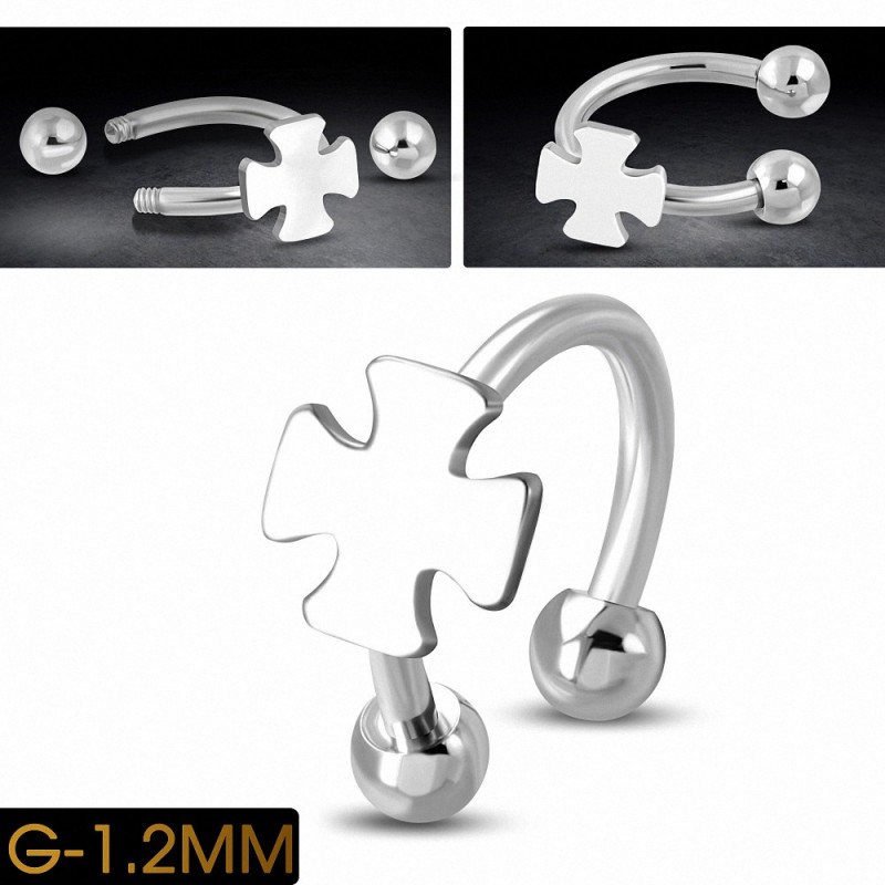 Piercing en fer à cheval Pattee Cross en acier inoxydable | Boule 3mm | G-1