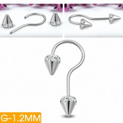 Piercing spirale en acier inoxydable avec CZ incolore | Pointe conique 6 mm | G-1