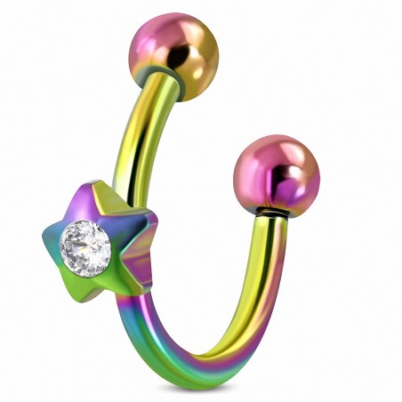 Piercing circulaire en fer à cheval en acier inoxydable anodisé arc-en-ciel avec cz incolore | Boule 3mm | G-1