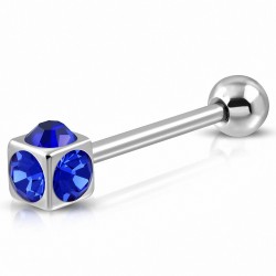 Piercing langue Barbell droit en acier inoxydable avec Capri Blue CZ | Boule 5mm | G-1
