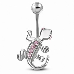 Piercing nombril   lézard porte-bonheur en spirale en acier inoxydable avec rose rose CZ | Boule-5mm | G-1