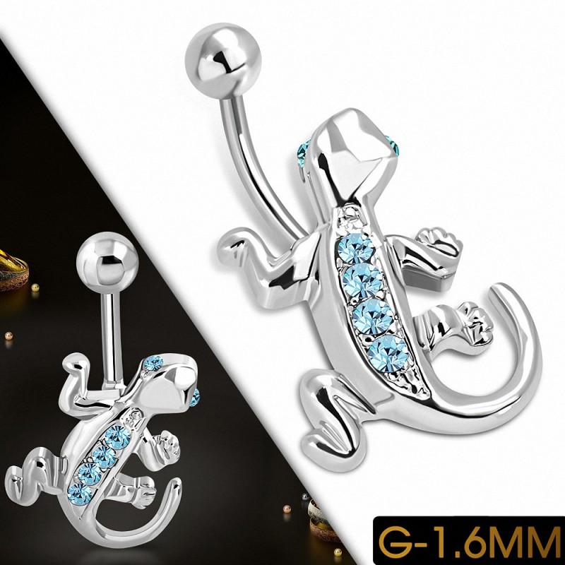 Piercing nombril   lézard porte-bonheur en spirale en acier inoxydable avec zircon bleu CZ | Boule-5mm | G-1