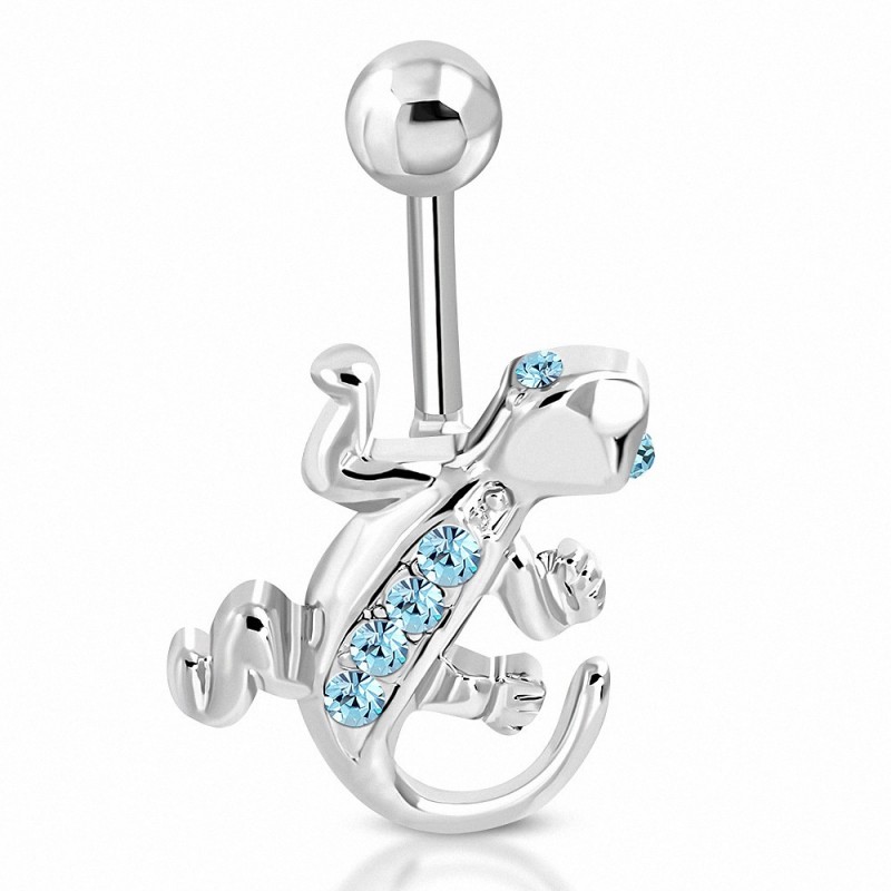 Piercing Nombril Acier Chirurgical Lézard Zircones Bleues - 2 Pièces Hypoallergénique