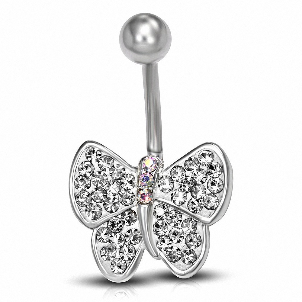 Piercing nombril en acier inoxydable avec charnière papillon et cz incolore | Boule-5mm | G-1