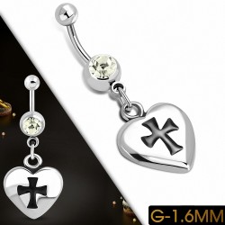 Piercing nombril en acier inoxydable émaillé croix amour coeur charm | Boule-5mm | G-1