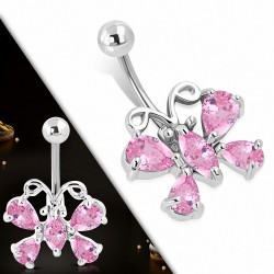 Breloque papillon en acier inoxydable pendantes Piercing nombril avec Rose CZ rose | Boule-5mm | G-1
