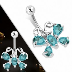 Breloque papillon en acier inoxydable pendantes Piercing nombril avec zircon bleu CZ | Boule-5mm | G-1