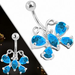 Breloque papillon en acier inoxydable pendantes Piercing nombril avec saphir bleu CZ | Boule-5mm | G-1