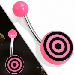 Piercing nombril  en acier inoxydable avec cercle bullseye en acrylique rose 3 tons | Boule-6mm | G-1