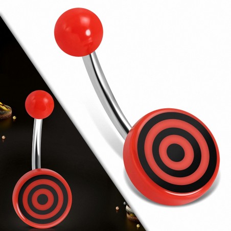 Piercing nombril  en acier inoxydable avec cercle rond en acrylique 3 tons Bullseye | Boule-6mm | G-1