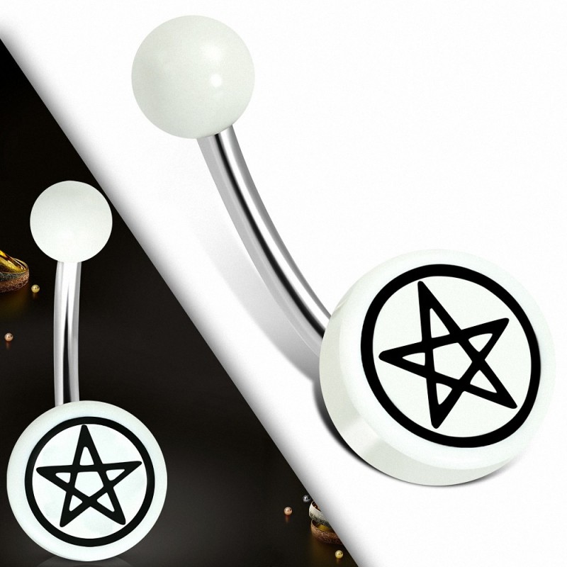 Piercing nombril  en acier inoxydable avec cercle rond en acrylique blanc 3 tons étoile de David | Boule-6mm | G-1
