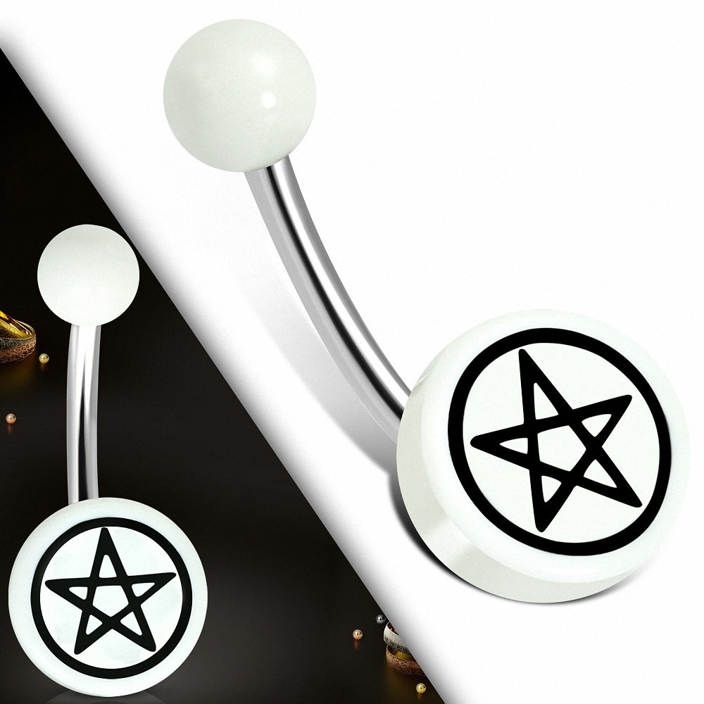 Piercing nombril  en acier inoxydable avec cercle rond en acrylique blanc 3 tons étoile de David | Boule-6mm | G-1