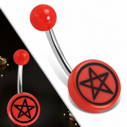 Piercing nombril  en acier inoxydable avec cercle rond en acrylique rouge 3 étoiles en étoile de David | Boule-6mm | G-1