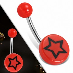 Piercing nombril  acier inoxydable avec cercle rond en acrylique 3 étoiles en acrylique rouge | Boule-6mm | G-1