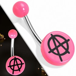Piercing nombril  en acier inoxydable avec cercle d'anarchie en acrylique 3 tons rose | Boule-6mm | G-1