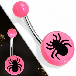 Piercing nombril  en acier inoxydable avec cercle rond en acrylique araignée 3 tons rose | Boule-6mm | G-1