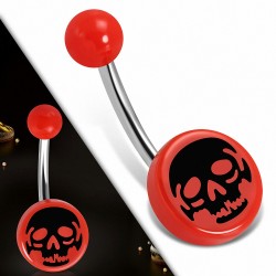 Piercing nombril  en acier inoxydable avec cercle rond en acrylique 3 tons crâne rouge | Boule-6mm | G-1