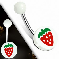 Piercing nombril  en acier inoxydable avec cercle rond de fruits aux fraises en acrylique blanc 4 tons | Boule-6mm | G-1