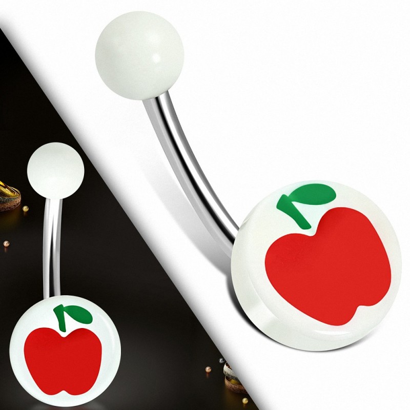 Piercing nombril  en acier inoxydable avec cercle rond de fruits pomme en acrylique blanc 4 tons | Boule-6mm | G-1