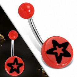 Piercing nombril  en acier inoxydable cercle rond en acrylique 3 étoiles en acrylique rouge | Boule-6mm | G-1